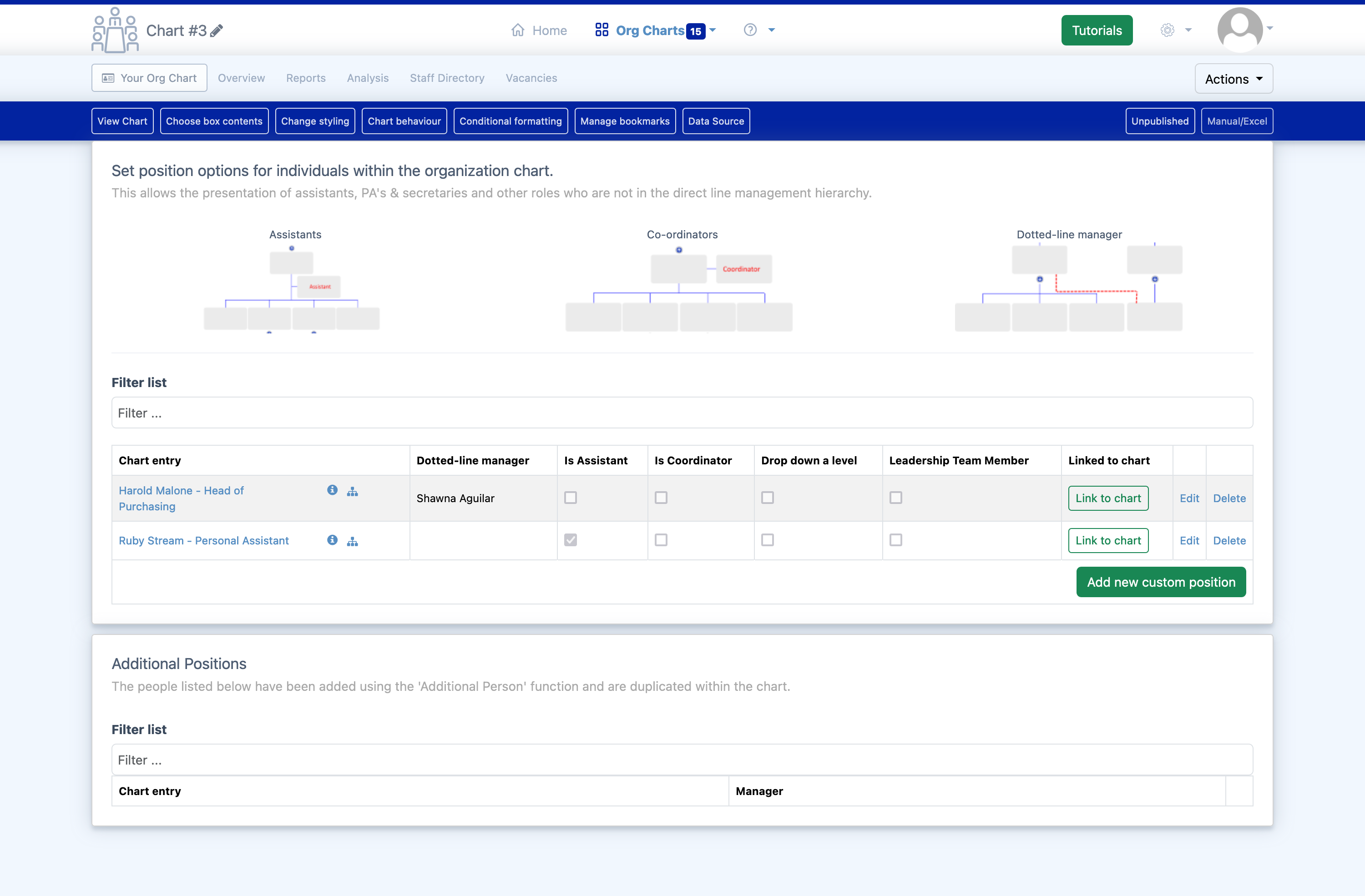 Custom Positions Page in TeamOrgChart