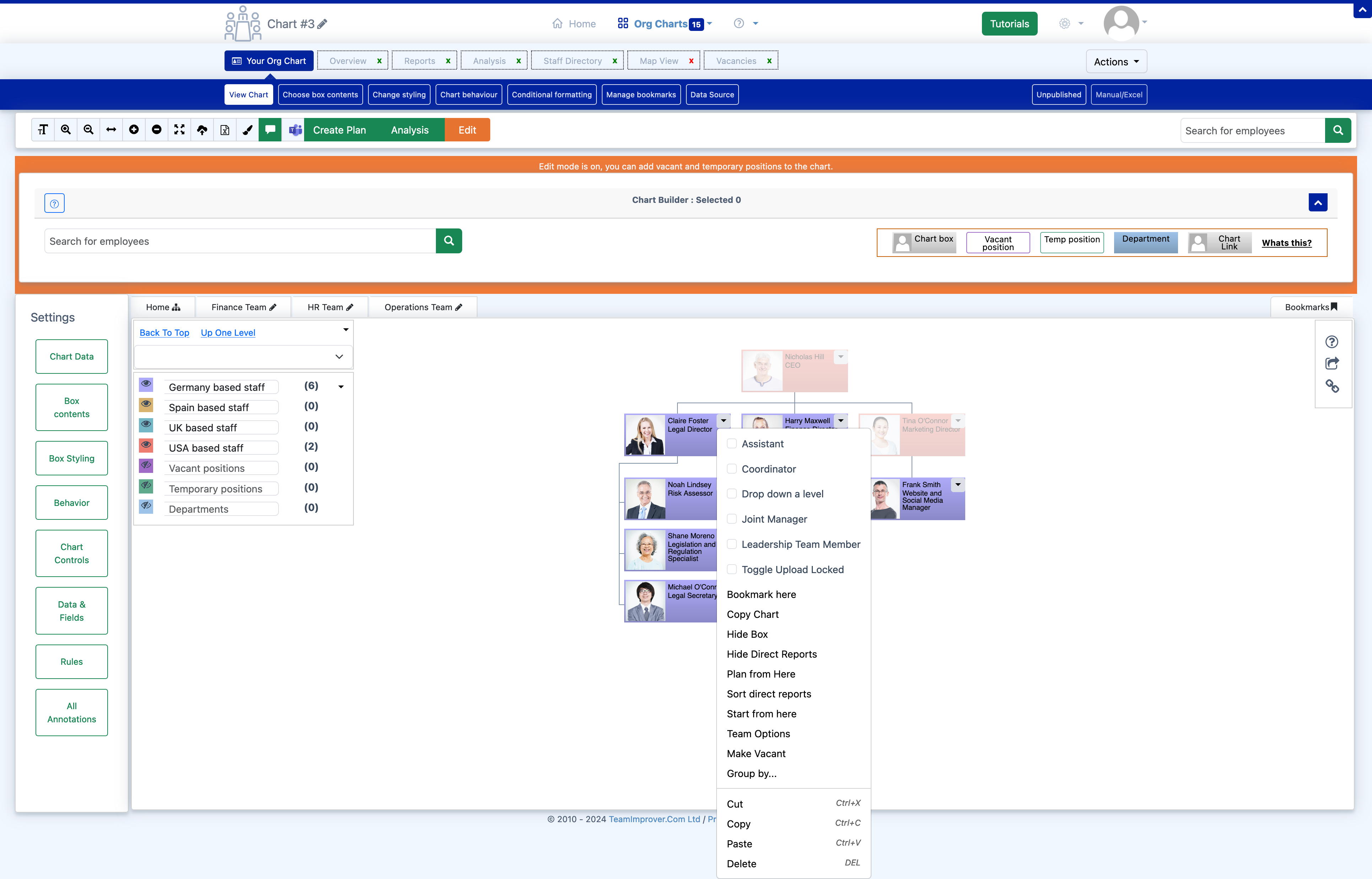 Custom Positions Context Menu in TeamOrgChart