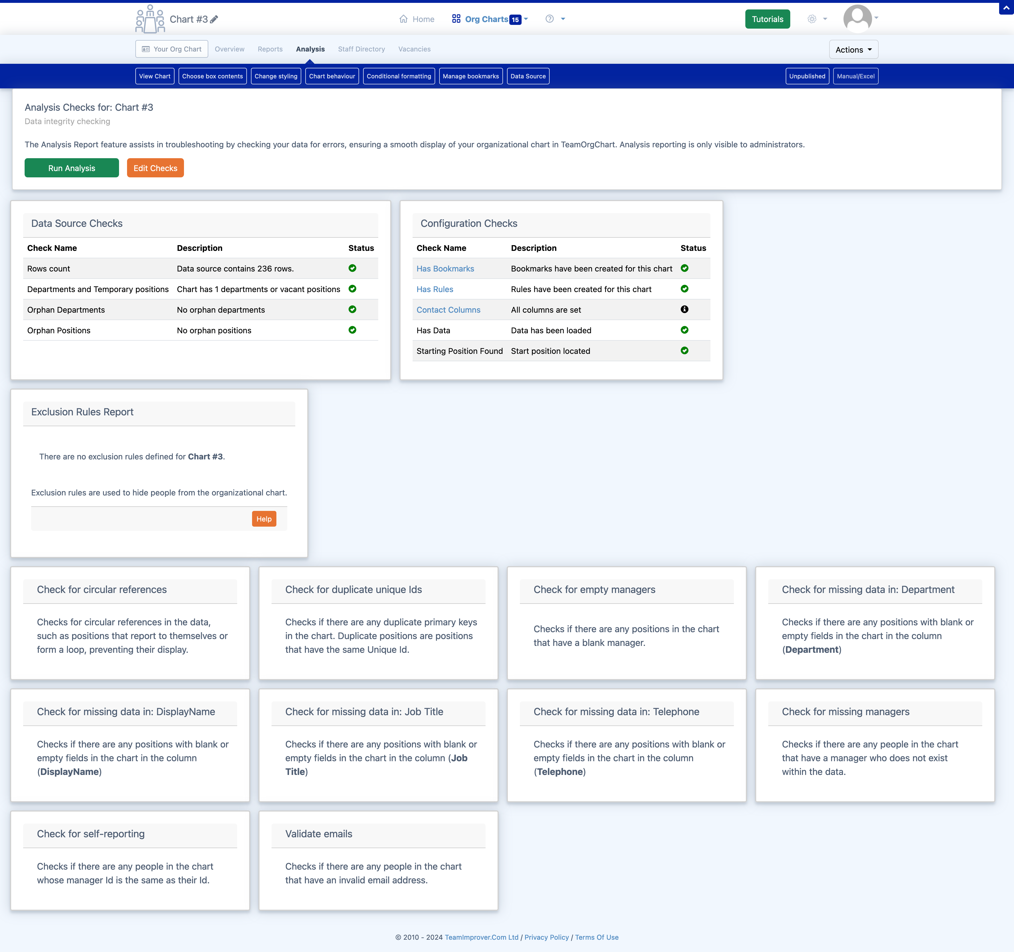 Viewing Data Integrity Checks in TeamOrgChart